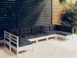 vidaXL 7 Piece Patio Lounge Set with Cushions White Solid Pinewood