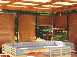 vidaXL 12 Piece Patio Lounge Set with Gray Cushions Solid Pinewood
