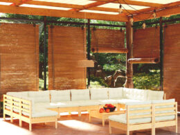vidaXL 13 Piece Patio Lounge Set with Cream Cushions Solid Pinewood
