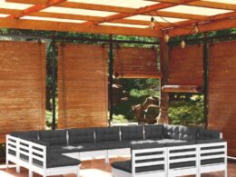 vidaXL 13 Piece Patio Lounge Set with Cushions White Solid Pinewood
