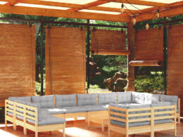 vidaXL 13 Piece Patio Lounge Set with Gray Cushions Pinewood