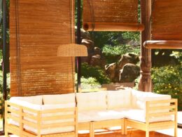 vidaXL 6 Piece Patio Lounge Set with Cream Cushions Pinewood