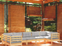 vidaXL 7 Piece Patio Lounge Set with Gray Cushions Pinewood