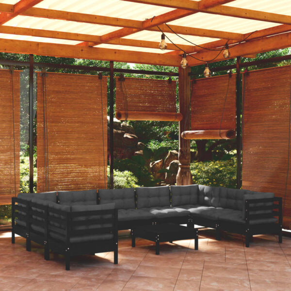 vidaXL 10 Piece Patio Lounge Set with Cushions Black Pinewood