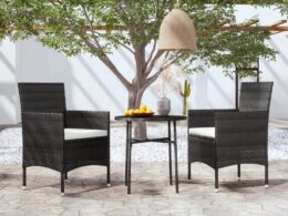 vidaXL 3 Piece Patio Dining Set Poly Rattan Black
