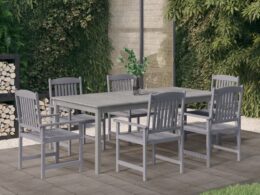 vidaXL 7 Piece Patio Dining Set Solid Wood Acacia Gray