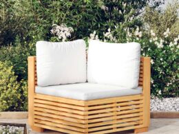 vidaXL Patio Corner Sofa with Cream Cushions Solid Wood Teak