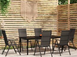 vidaXL 7 Piece Patio Dining Set Black
