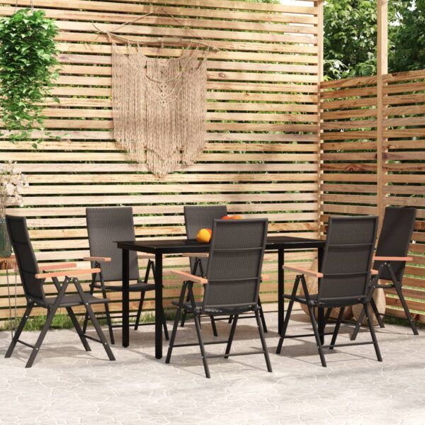 vidaXL 7 Piece Patio Dining Set Black