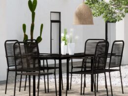 vidaXL 7 Piece Patio Dining Set Black