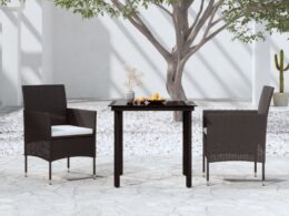 vidaXL 3 Piece Patio Dining Set with Cushions Black