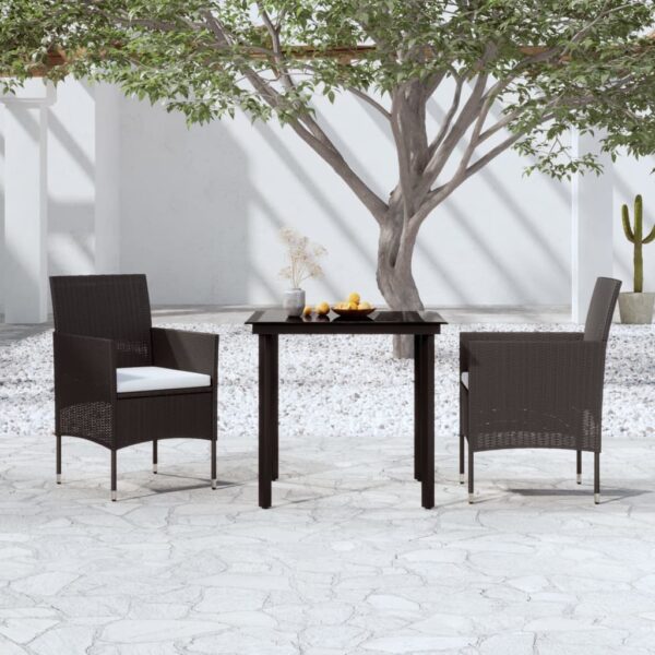 vidaXL 3 Piece Patio Dining Set with Cushions Black