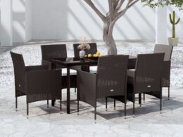 vidaXL 7 Piece Patio Dining Set with Cushions Black