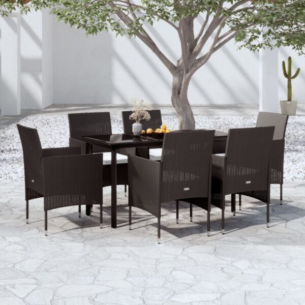 vidaXL 7 Piece Patio Dining Set with Cushions Black