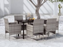 vidaXL 7 Piece Patio Dining Set with Cushions Gray and Black