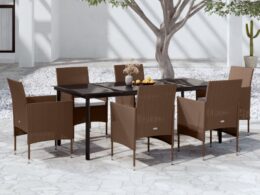 vidaXL 7 Piece Patio Dining Set with Cushions Brown and Black