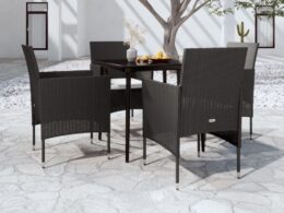 vidaXL 5 Piece Patio Dining Set with Cushions Black