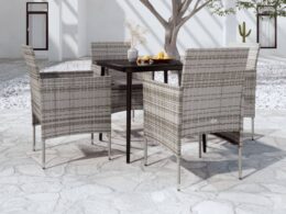 vidaXL 5 Piece Patio Dining Set with Cushions Gray and Black