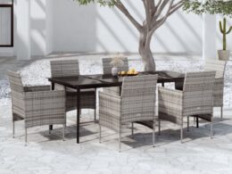 vidaXL 7 Piece Patio Dining Set with Cushions Gray and Black
