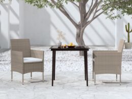 vidaXL 3 Piece Patio Dining Set with Cushions Beige and Black