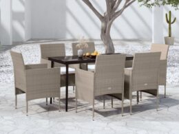 vidaXL 7 Piece Patio Dining Set with Cushions Beige and Black