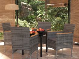 vidaXL 5 Piece Patio Dining Set with Cushions Gray and Black