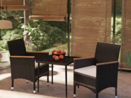 vidaXL 3 Piece Patio Dining Set with Cushions Black