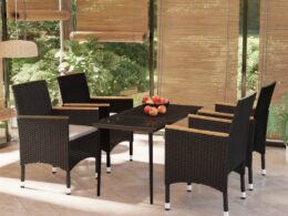 vidaXL 5 Piece Patio Dining Set with Cushions Black