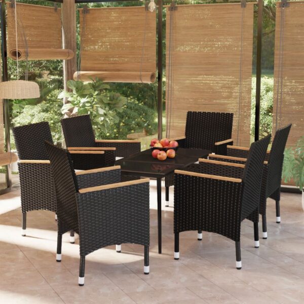 vidaXL 7 Piece Patio Dining Set with Cushions Black