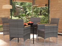 vidaXL 5 Piece Patio Dining Set with Cushions Gray and Black