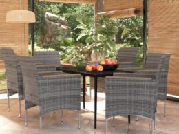 vidaXL 7 Piece Patio Dining Set with Cushions Gray and Black