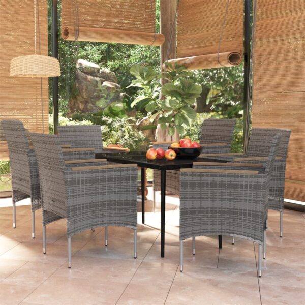 vidaXL 7 Piece Patio Dining Set with Cushions Gray and Black