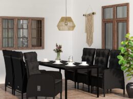 vidaXL 7 Piece Patio Dining Set with Cushions Black