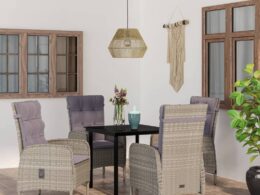 vidaXL 5 Piece Patio Dining Set with Cushions Gray and Black