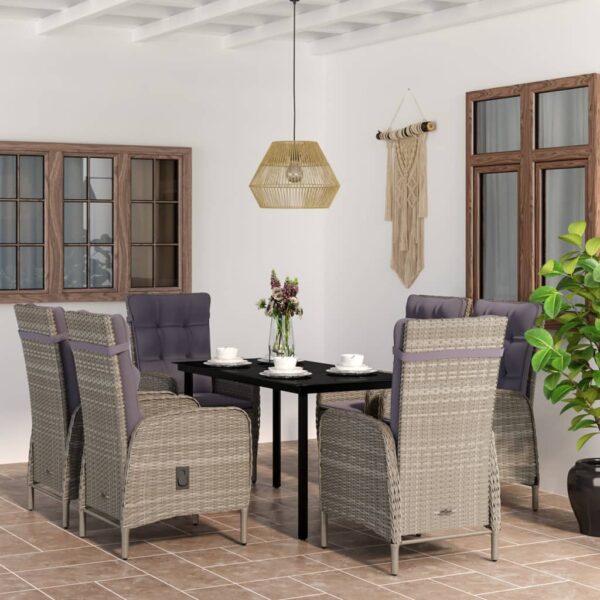 vidaXL 7 Piece Patio Dining Set with Cushions Gray and Black