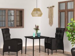 vidaXL 3 Piece Patio Dining Set with Cushions Black
