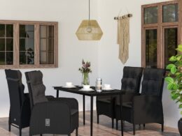 vidaXL 5 Piece Patio Dining Set with Cushions Black