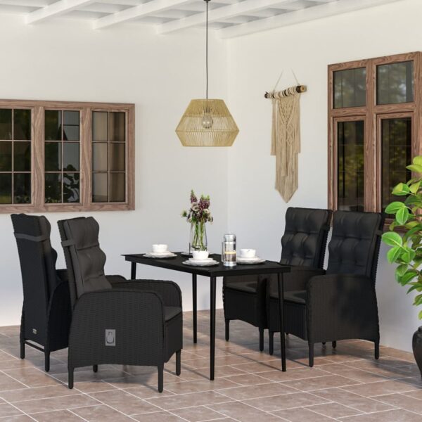 vidaXL 5 Piece Patio Dining Set with Cushions Black