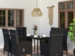 vidaXL 7 Piece Patio Dining Set with Cushions Black