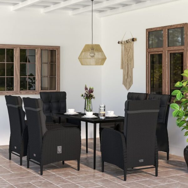 vidaXL 7 Piece Patio Dining Set with Cushions Black