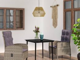 vidaXL 3 Piece Patio Dining Set with Cushions Gray and Black