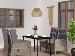 vidaXL 5 Piece Patio Dining Set with Cushions Gray and Black
