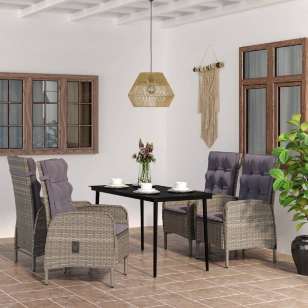 vidaXL 5 Piece Patio Dining Set with Cushions Gray and Black