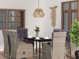 vidaXL 7 Piece Patio Dining Set with Cushions Gray and Black