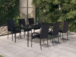 vidaXL 7 Piece Patio Dining Set Black