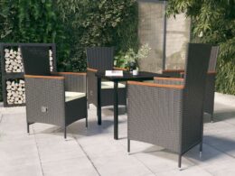 vidaXL 5 Piece Patio Dining Set with Cushions Black