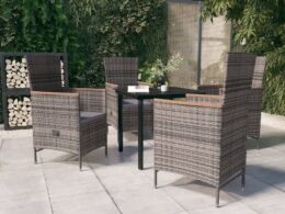 vidaXL 5 Piece Patio Dining Set with Cushions Gray