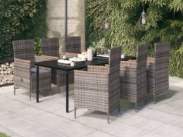 vidaXL 7 Piece Patio Dining Set with Cushions Gray