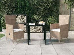 vidaXL 3 Piece Patio Dining Set with Cushions Beige