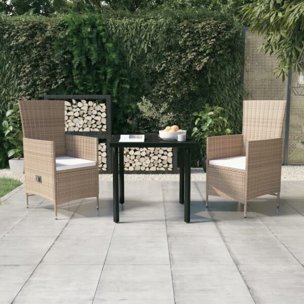 vidaXL 3 Piece Patio Dining Set with Cushions Beige